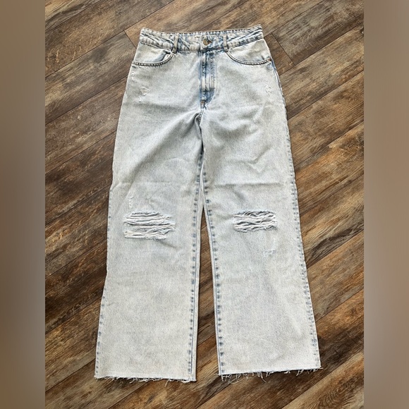 ZARA Women's High Rise Wide Leg Full Length Jean Light Wash Size 10 - Picture 1 of 7